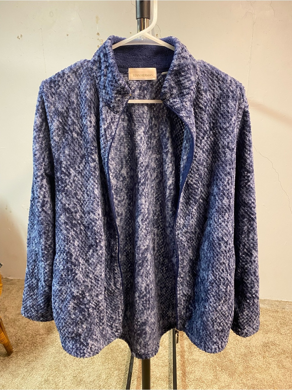 Women's Blue Stan Herman Textured Open-Front Fleece Jacket Size M